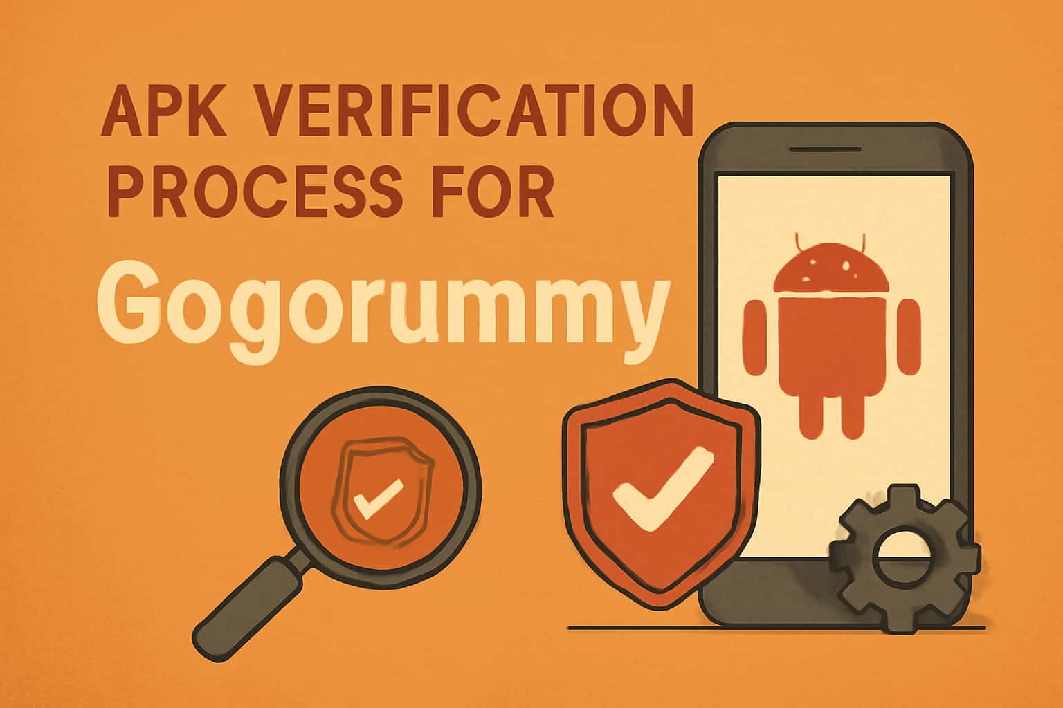 An illustrative scene depicting the Gogorummy APK Verification Process with prominent text.