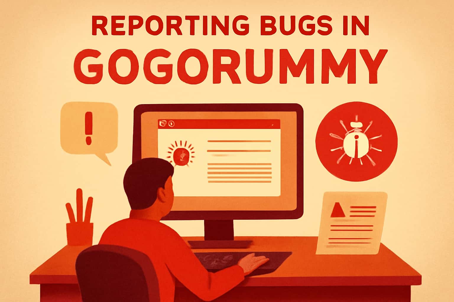 Informational graphic about reporting bugs in the Gogorummy app
